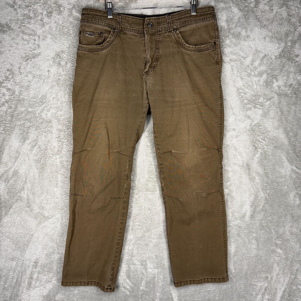 Kuhl Kanvus Jeans Men 34x30 (34x28) Brown Canvas Hiking Outdoor Patina Dye Pants